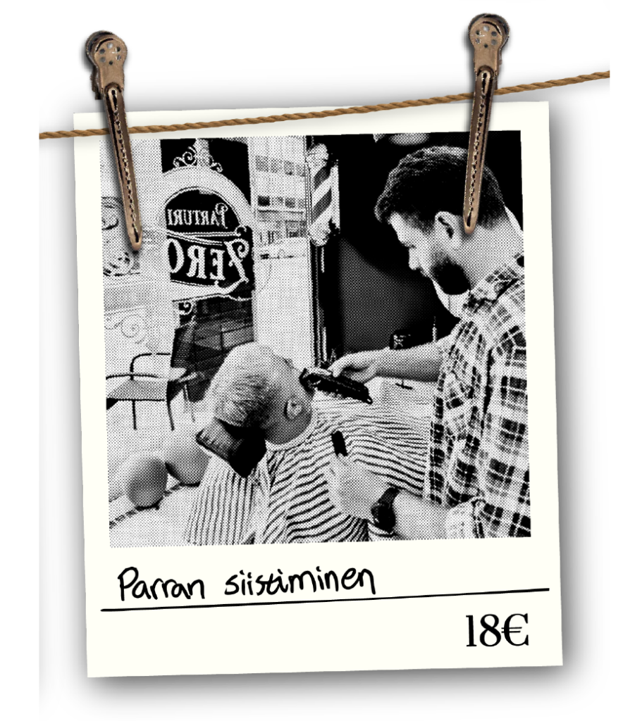 Polaroid-kuva parran siistimisestä Parturi Mikkelissä